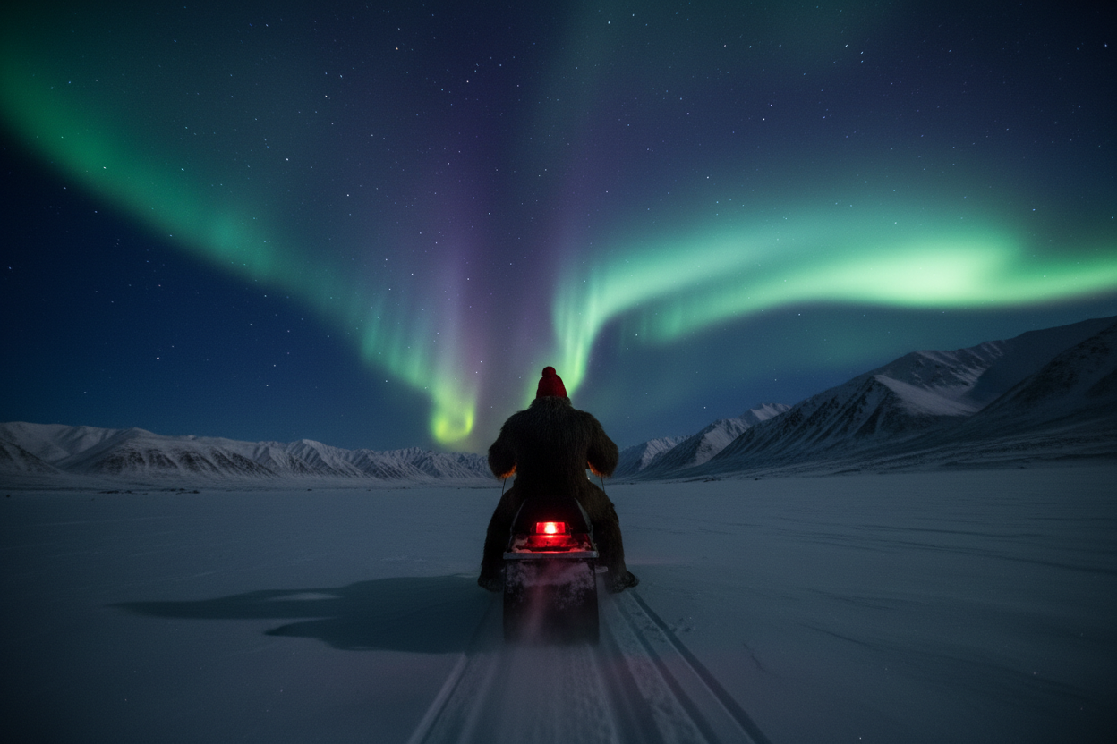 make it at midnight very dark with light shining from the sky and him facing away back tuned to us striaght